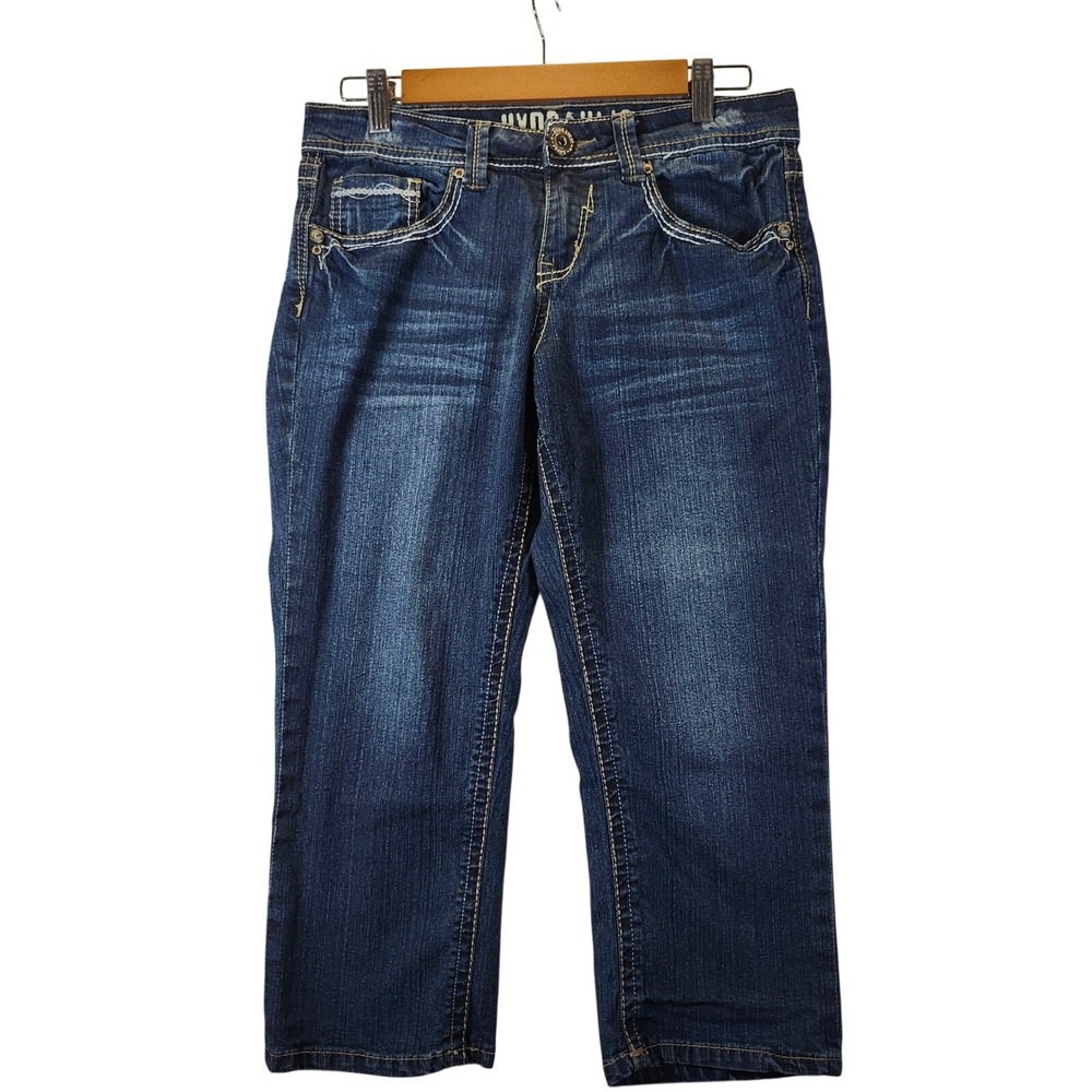 Hydraulic Womens Size 8 Dark Wash Distressed Capri Jeans Cropped Stretch Denim